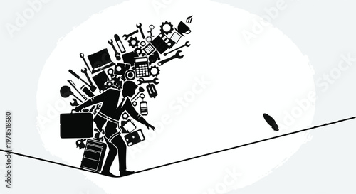 businessman balancing multiple tasks on tightrope