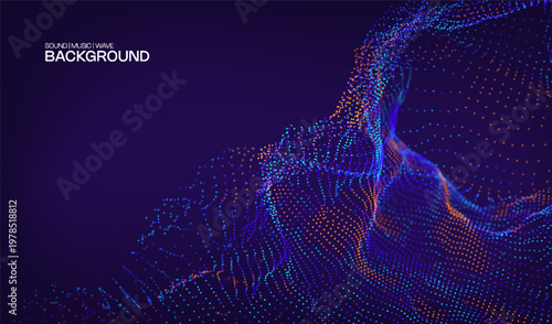 Abstract music digital design background with circle wave sound for audio concept. Neon light equalizer technology for beat flow radio. Voice blue color spiral pattern effect.