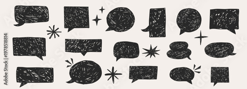 Speech bubble crayon scribble doodle frame set. Text box chalk texture comic talk balloon in sketch style. Pencil dialog balloon,