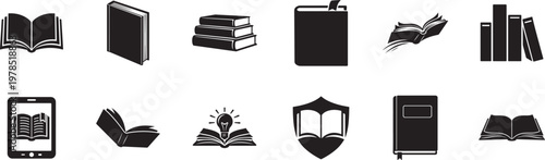 Book icon logo set isolated on white background, editable stroke vector illustration for design.