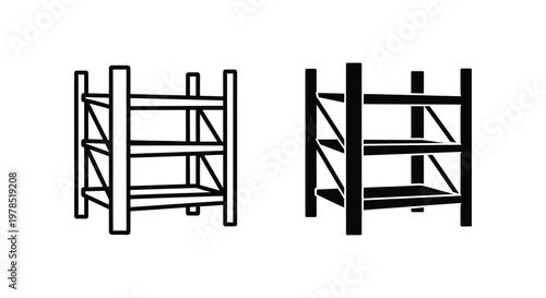 Two simple shelving unit designs one light and one dark silhouette