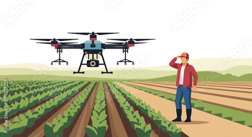 Precision farming showcased through drone technology over a lush green agricultural field