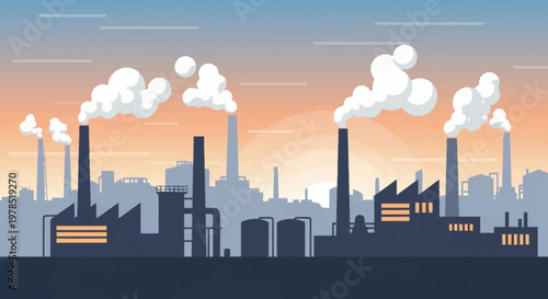 Industrial Pollution - Factory Chimneys Releasing Smoke into the Atmosphere.