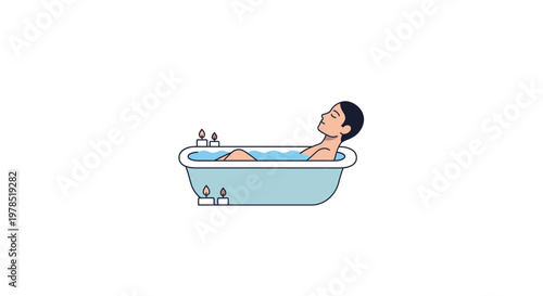 Man relaxing in a bathtub at home.