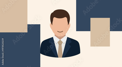 Professional faceless avatar in a suit against a modern abstract background scheme