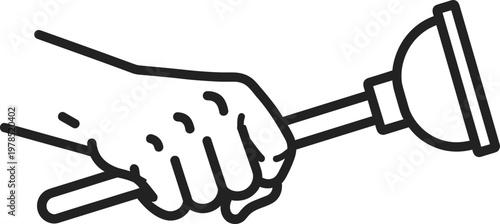 Hand holding a toilet plunger, plumbing repair and maintenance icon.