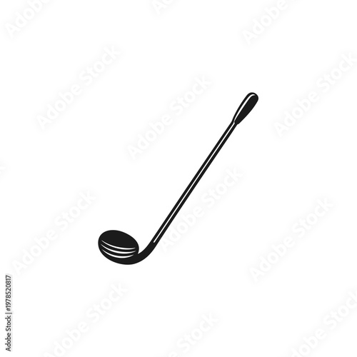 A sleek black golf club putter with a rounded head and straight shaft