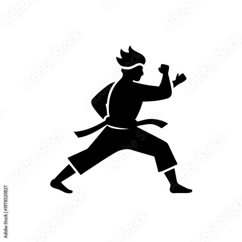 Dynamic silhouette of a martial artist in a fighting stance with focused determination