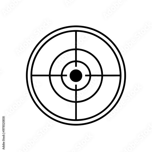 Black and white target with concentric circles and crosshairs at center