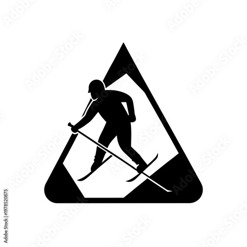 Skier descending a mountain slope with ski poles in a dynamic pose