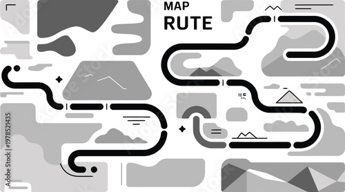 Map Route Illustration with Black and Gray Landscapes