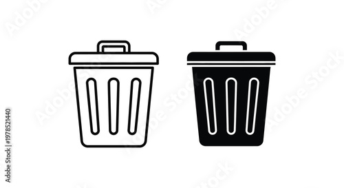 Two trash cans one outline and one filled a minimalist silhouette