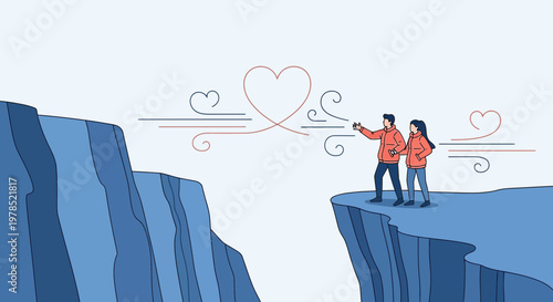 Couple bridging gap with love heart connection, overcoming distance