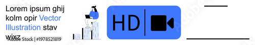 Digital media, content creation, analytics, streaming services, video quality, technology trends. A person analyzes charts alongside an HD video symbol. Digital media and content creation