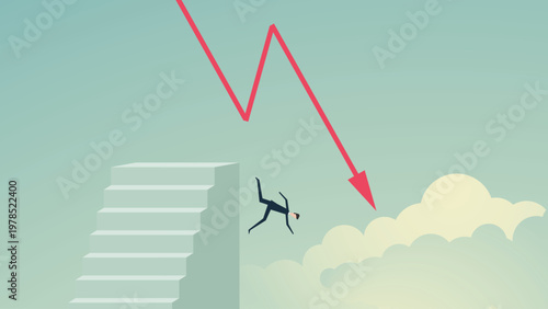 businessman falling down arrow, financial crisis or bankruptcy