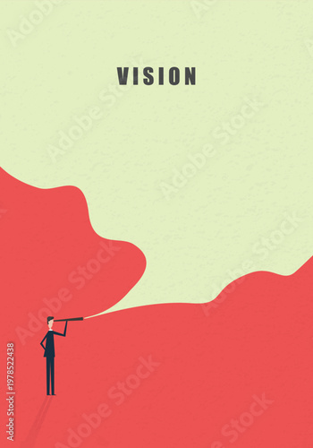 business finance. Successful vision concept with icon of businessman and telescope, Symbol leadership, strategy, mission, objectives