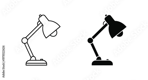 Two desk lamps one outlined and one solid presented in a minimalist silhouette