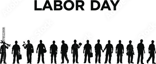 Labor day silhouette illustration celebrating workers and the end of summer