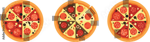 Pizza with Sliced Sections and Toppings Vector Illustration for Food and Culinary Design Projects