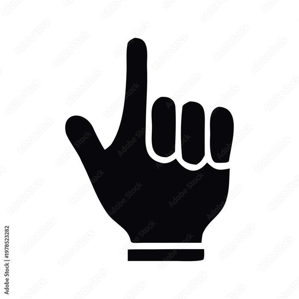 Obraz premium A black hand icon with the index finger pointing upwards, symbolizing direction, guidance, or a call to attention