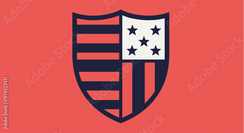 Shield with red and blue stripes.