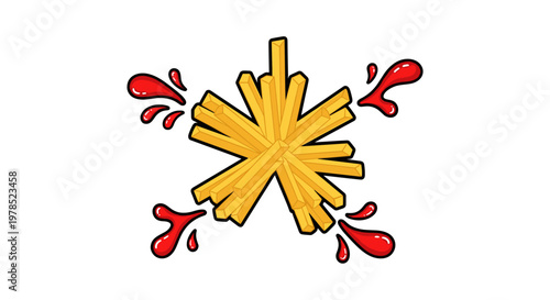 French fries with red sauce splashes.