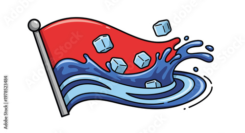 Ice cubes on red flag waving.