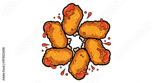 Crispy fried chicken nuggets with sauce.