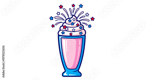 Pink milkshake with whipped cream topping.