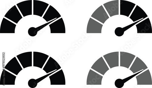 Speedometer gauge icons in black and gray