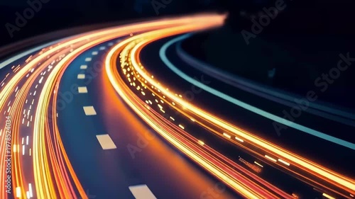 Road of Velocity: The image captures a dynamic shot of a road with blurred light trails, symbolizing speed, movement, and the relentless flow of transport and technology.