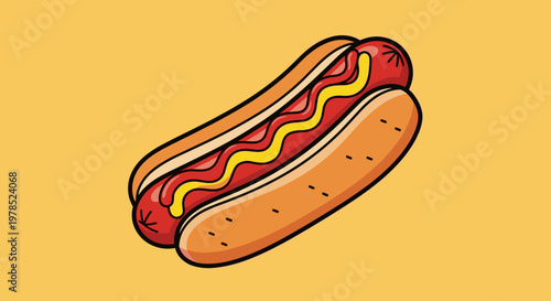 Hot dog with ketchup and mustard.