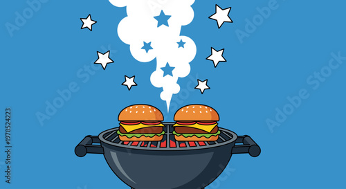 Two burgers in a pan cooking.