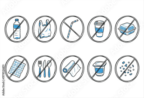 No Plastic Icons Pack – Environmental Protection & Sustainability Signs
