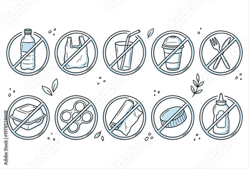 No Plastic Icons Pack – Environmental Protection & Sustainability Signs