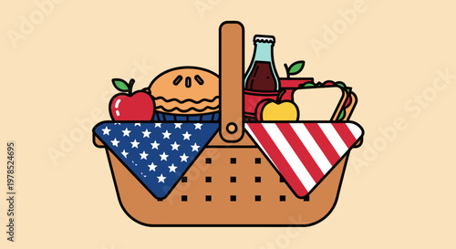 Picnic Basket with Food and Drinks.