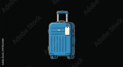 Modern blue luggage with a tag for travel and transport