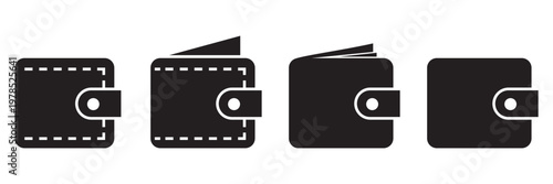 Wallet Icon Set Vector, Money Storage and Finance Symbols, Minimal Flat and Silhouette Wallet Icons in 
Black and White Isolated on Transparent Background