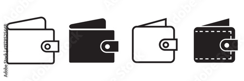 Wallet Icon Set Vector, Money Storage and Finance Symbols, Minimal Flat and Silhouette Wallet Icons in 
Black and White Isolated on Transparent Background