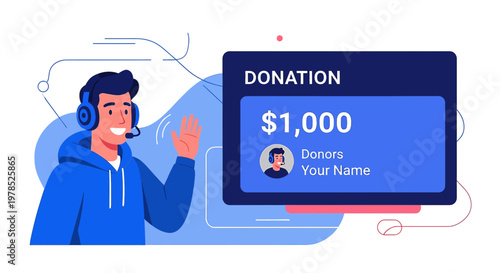 Online Streamer Welcoming Donations with a Modern Interface and Friendly Visuals for Viewers