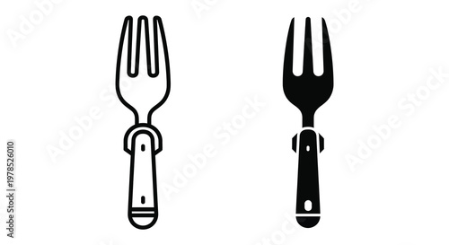 Two black forks displayed side by side in a simple elegant silhouette