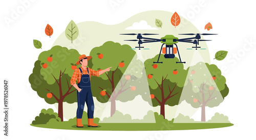 Orchard innovation: A farmer employing drone technology for monitoring the fruit crop