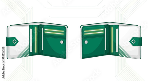 Pair of fashionable green wallets with modern design showcasing financial security