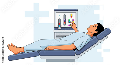 Patient interacts with a digital health diagnostic system during medical examination process