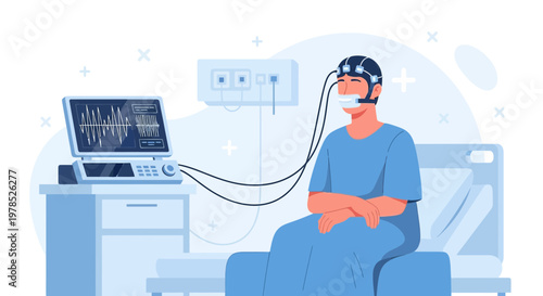 Patient undergoing brainwave monitoring with eeg technology in a clinical setting for diagnostics