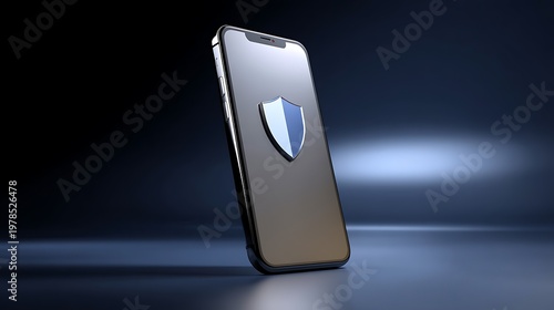 Smartphone Displaying Security Shield Icon on Dark Background