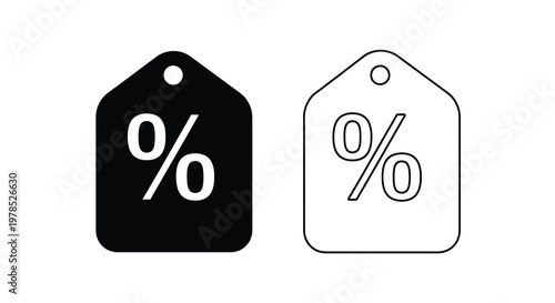 Two percent sign tag icons filled black and outlined white versions