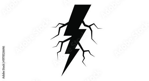 A striking black lightning bolt illustration on a clean white background