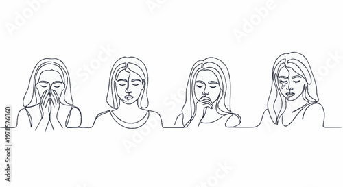 Line Art Depicting Stages of Sadness and Emotional Distress.