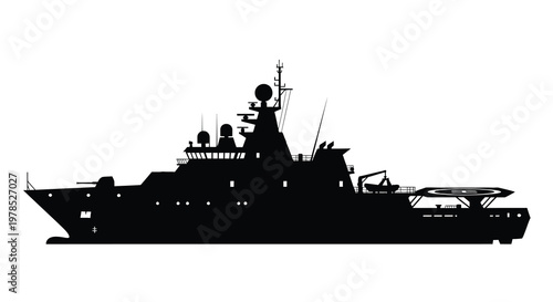 Silhouette of a large modern yacht or cruise ship at sea